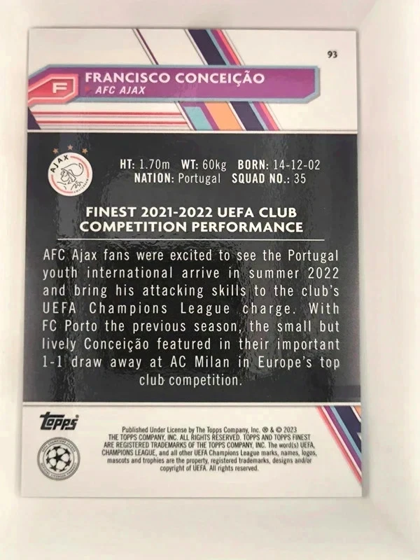 Green Francisco Conceicao 57/99 Topps Finest Ajax UCL Champions League Numbered RC – photo 3